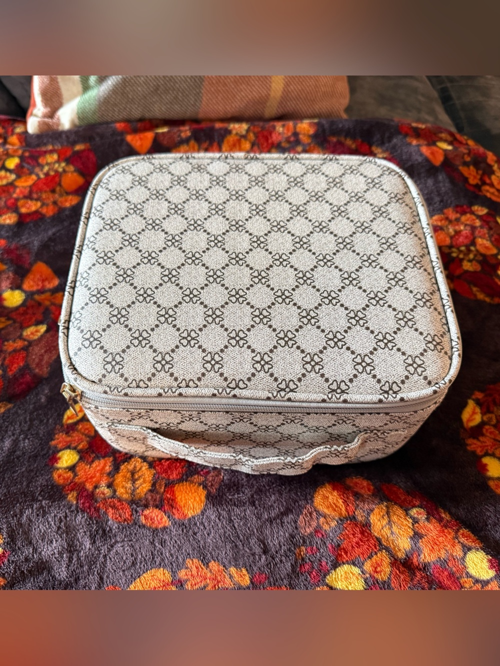 Floral Monogram Cosmetic Travel Case - Cream